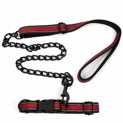 Collar rojo con correa para mascotas 2x120cm.