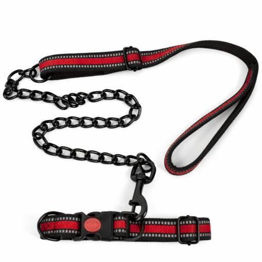 Collar rojo con correa para mascotas 2.5x125cm.
