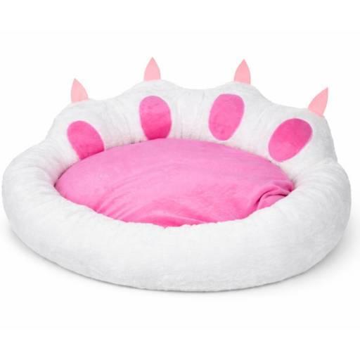 Cama para mascotas rosa y blanca